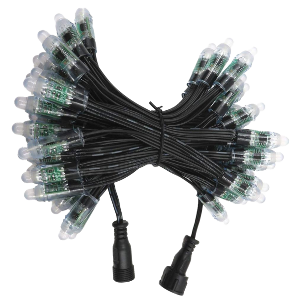 WS2811 RGB LED 12mm pixel string (12V) black wire xConnect pigtail