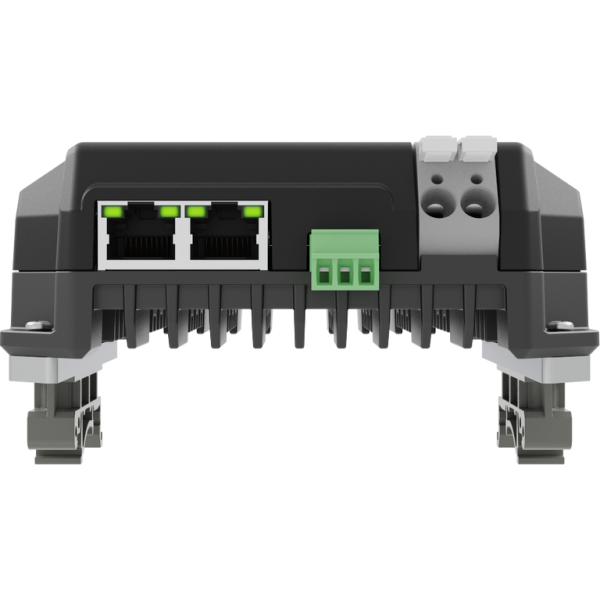 PixLite A4-S Mk3 da dietro su una guida DIN: due porte...