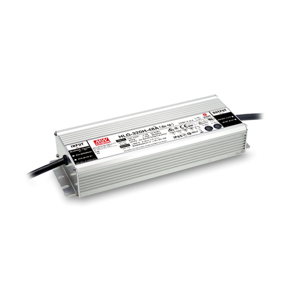 MEAN WELL HLG-320H LED-driver in ingegoten aluminium behuizing met aansluitkabels (voorbeeldafbeelding van de serie)