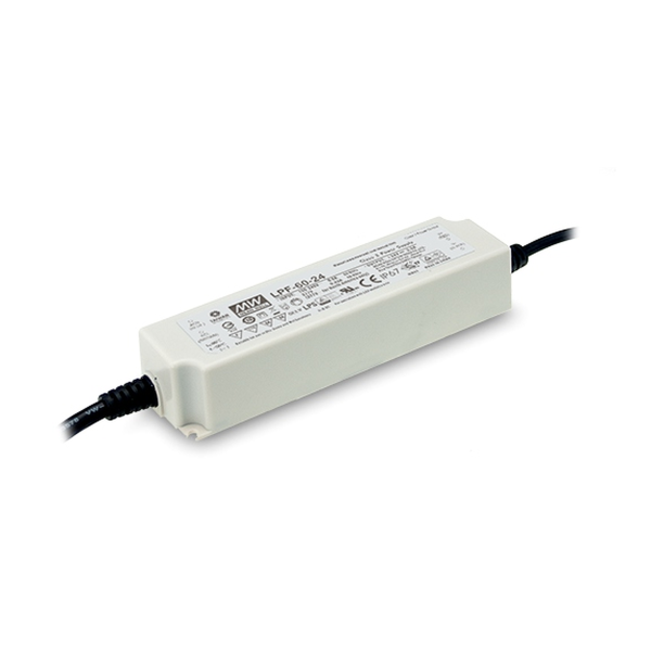 MEAN WELL LPF-60 LED driver in encapsulated plastic case with connection leads (example image of the series)