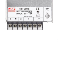 Typeplaatje MEAN WELL HRP-300-5 met klemmen L, N, aarde, &minus;V en +V