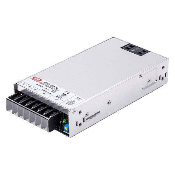 MEAN WELL HRP-300-12 Schaltnetzteil 12 V 27 A in Schrägansicht mit Klemmleiste