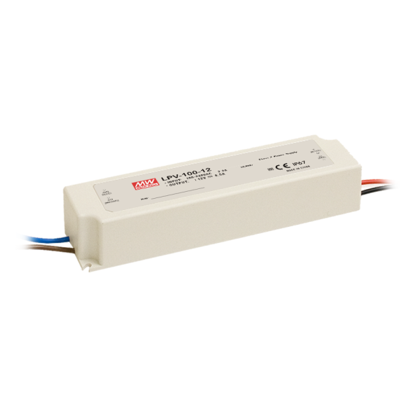 Alimentatore MEAN WELL LPV-100 in custodia in plastica incapsulata con cavi (immagine di esempio della serie)